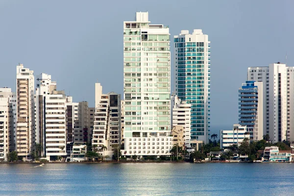 stock image The morning view of Cartagena residential district skyline with ocean horizon behind (Colombia).