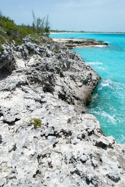Half Moon Cay Deki Aşınmış Kayalık Kıyı Şeridinin Manzarası Bahamalar — Stok fotoğraf