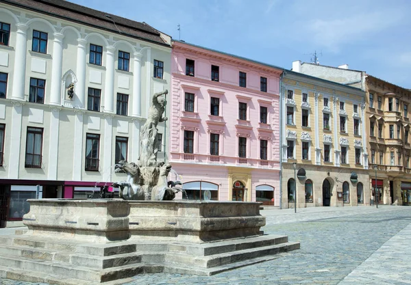 Rua Vazia Olomouc Cidade Velha Com Uma Fonte Histórica República — Fotografia de Stock