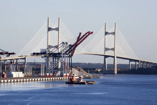 Przemysłowy Widok Port Jacksonville Duży Most Wiszący Nad Rzeką Johns — Zdjęcie stockowe