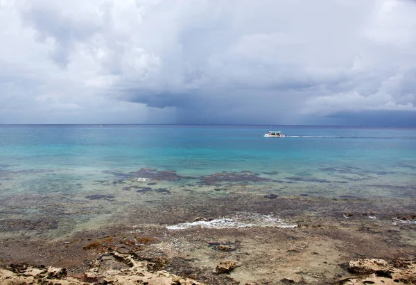 View Rocky Cozumel Island Beach Dark Rainy Sky Background Mexico — Stock Photo, Image