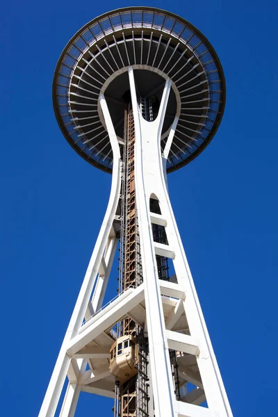 stock image The view of futuristic white color tower and an elevator going up in Seattle (Washington).