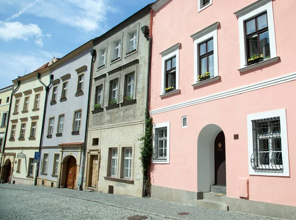 Cobblestone Street Colorful Historic Houses Olomouc Old Town Czech Republic — Stock Photo, Image