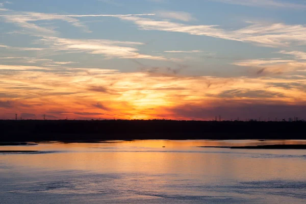 Pomarańczowy Kolor Johns River Obrzeżach Miasta Jacksonville Tle Zachodzie Słońca — Zdjęcie stockowe