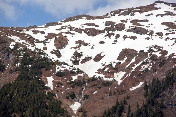 Vista Panorámica Desde Monte Roberts Montaña Cubierta Nieve Todavía Mayo Fotos de stock libres de derechos
