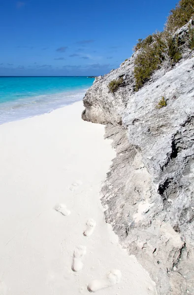 Scenic View Sandy Beach Few Footprints Half Moon Cay Tourist — Stock Photo, Image