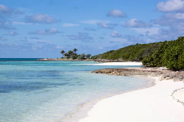 Little Stirrup Cay turistik adasında (Bahamalar) hala boş olan dar kumsal).