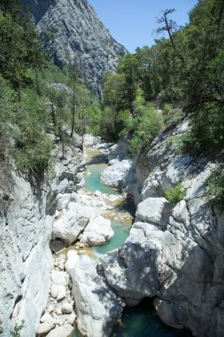 Antalya 'nın Kesme Bogazi Kanyon Parkı' ndaki (Türkiye) sığ bir dağ nehrinin manzarası).