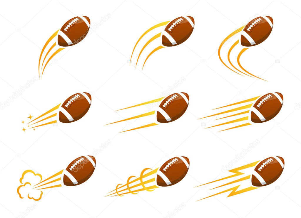 Set of American soccer or rugby balls. Stock vector illustration