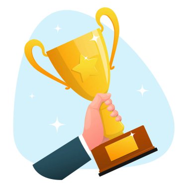 Altın kupa kupasını tutan bir el. Stok vektör illüstrasyonu