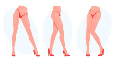 Bikini ve kırmızı ayakkabılı kadın bacakları. Stok vektör illüstrasyonu