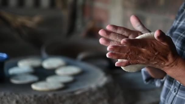 Mexicaanse Vrouw Het Maken Van Een Maïs Tortilla Een Traditionele — Stockvideo