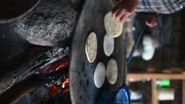 Mexican Woman Making Corn Tortillas Traditional Way Vertical — Stock Video