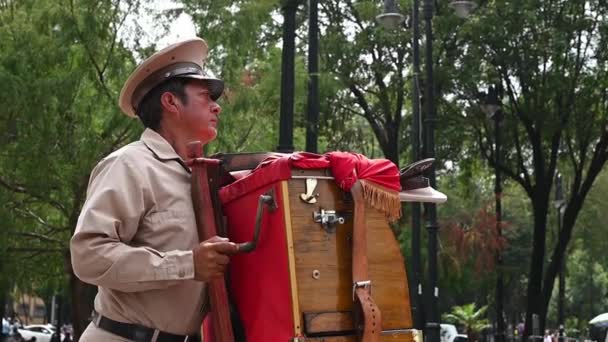 Man Playing Wooden Organ Mexico City — Stock Video