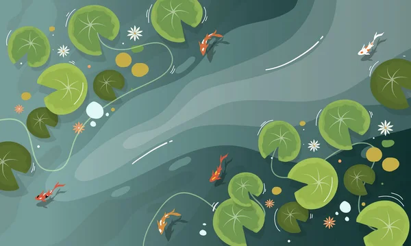 Vektor Ilustrasi Danau Lily Untuk Latar Belakang Vektor Danau Alam - Stok Vektor
