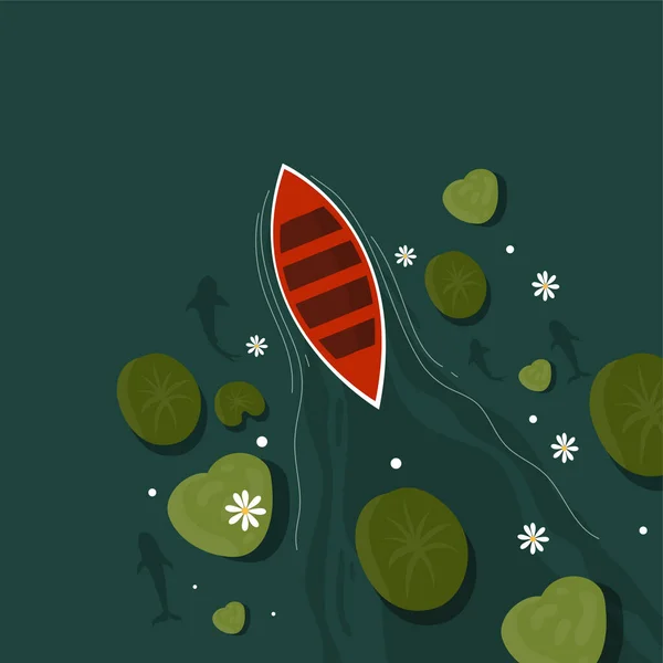 Loď Lidské Plavání Lilie Jezero Ilustrační Vektor Design Pozadí Pro — Stockový vektor