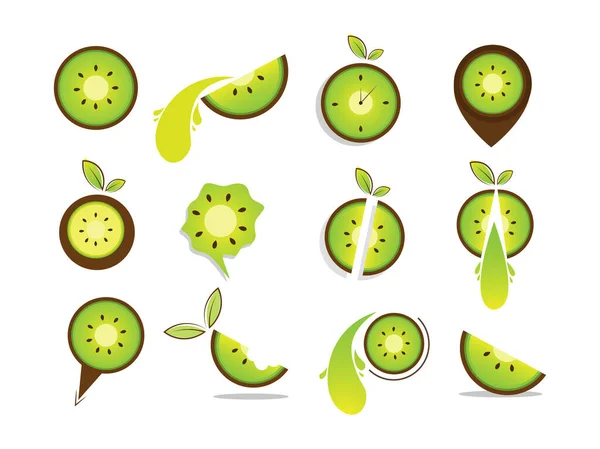 Kiwi Frukt Logotyp Varumärke Design Set Vektor — Stock vektor