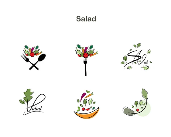 Υγιεινά Τρόφιμα Χέρι Κλήρωση Γραμμή Μασκότ Για Σαλάτα Τροφίμων Λογότυπο — Διανυσματικό Αρχείο