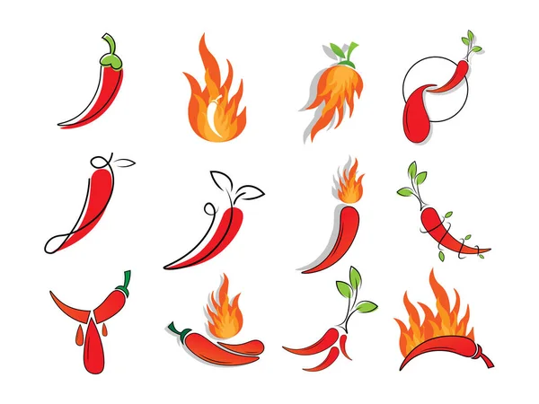Baharatlı Sıcak Biber Illüstrasyonu Sıcak Yemek Maskotu Logosu Marka Seti — Stok Vektör