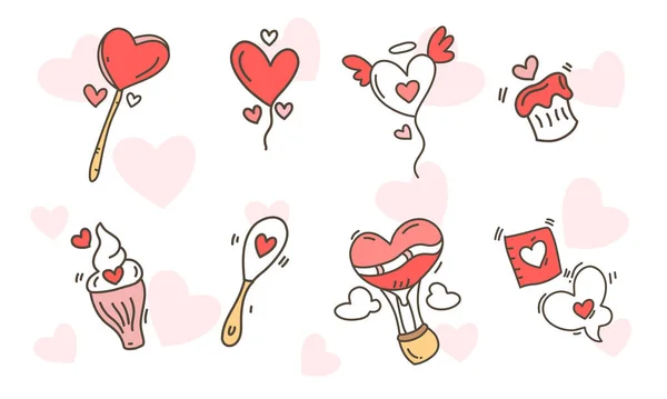 情人节插画与涂鸦风格插画情人节插画贴纸 — 图库矢量图片
