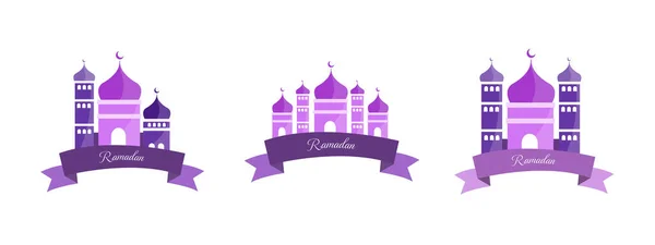 Ramadán Kareem Mezquita Recursos Vector Conjunto Paquete — Vector de stock