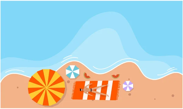 夏のイラストベクトルの日夏の時間背景と夏の波 — ストックベクタ