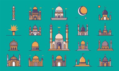 Ramazan vektörü düz renk simgesi paketi Ramazan Kareem olayı için yeni yıl için ayarlandı