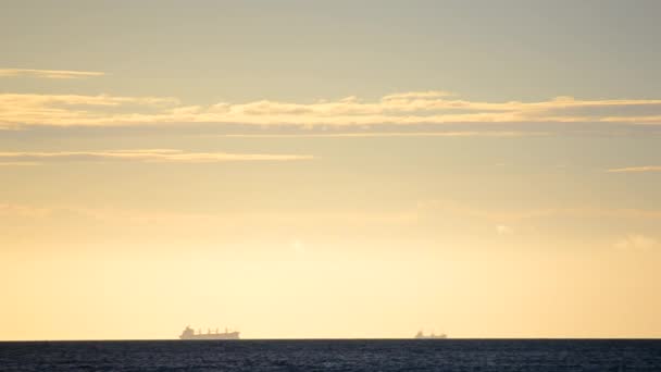 Tijdsverloop Silhouet Van Tanker Van Graandragers Skyline Zee Snel Bewegende — Stockvideo