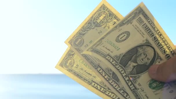 Osoba Trzymająca Ręku Papierowe Banknoty Dolarów Nominale Jednego Dolara Tle — Wideo stockowe