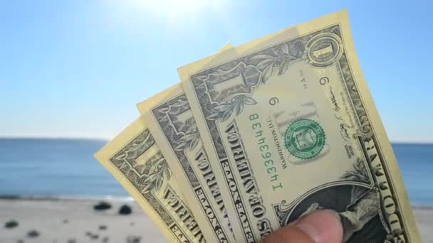 Persona Sosteniendo Mano Billetes Papel Dólares Con Valor Nominal Dólar — Vídeos de Stock