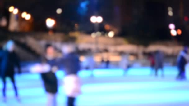 Blurred Abstract Background Many People Skating Open Air Ice Rink — Stock Video