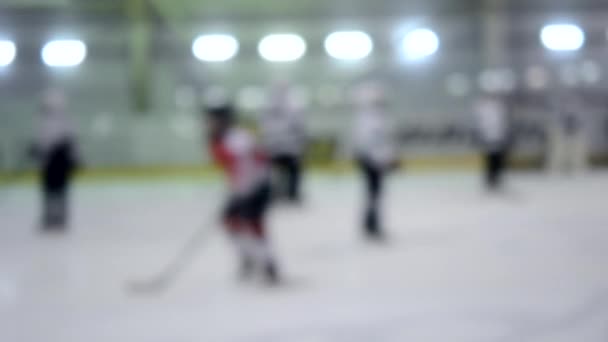Sfondo Sfocato Squadre Giocatori Hockey Che Giocano Hockey Ragazzi Adolescenti — Video Stock