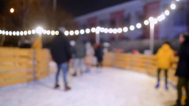 Blurred Background Many People Skating Open Air Ice Skating Rink — Stock Video