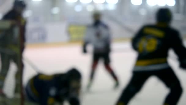 Zamazane Tło Drużyny Hokeistów Grające Hokeja Nastoletni Chłopcy Grają Hokeja — Wideo stockowe