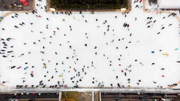 Top View People Skating Large Open Air Ice Rink Winter — Stock Photo, Image
