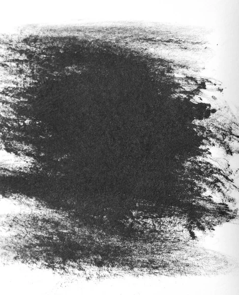 黒い筆は白い紙に油絵具をストロークします 隔離された白い背景 抽象芸術の創造的背景 テキスト用のスペース アーティストのテクスチャスミアライン塗装ブラシブラックアクリルクローズアップ スペースのコピー — ストック写真