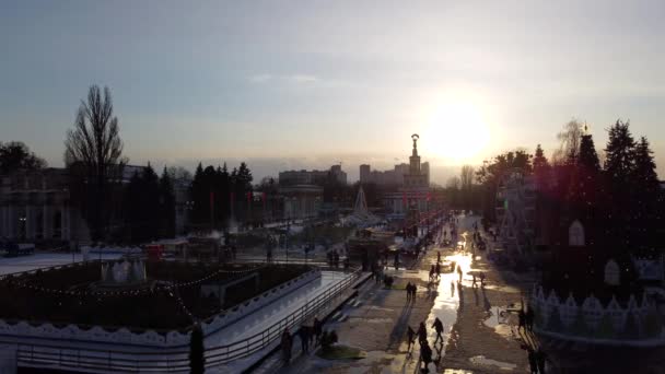Kiev Ukraina Januari 2022 Många Människor Går Park Med Julgran — Stockvideo