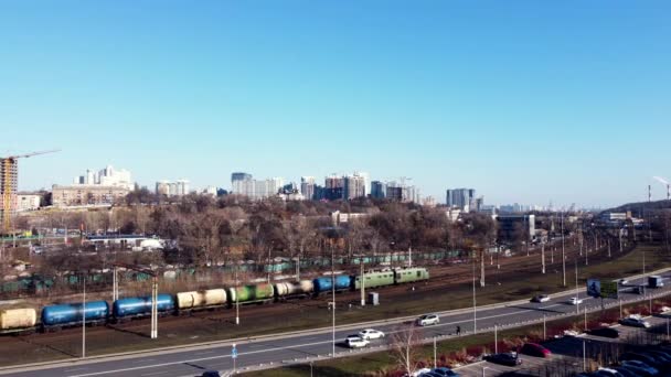 Kyiv Ukraine January 2022 Urban Landscape Freight Train Wagon Passenger — Vídeos de Stock