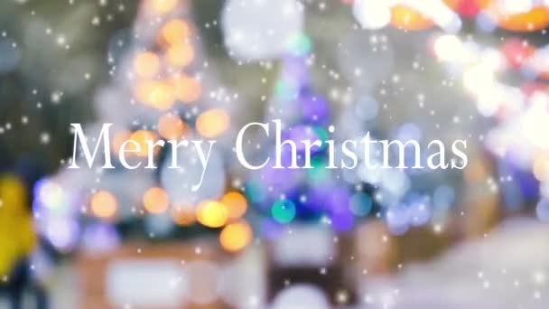 Noel Ağaçlarının Bulanık Arka Planında Parlak Çelenklerle Süslenmiş Kışın Sokakta — Stok video