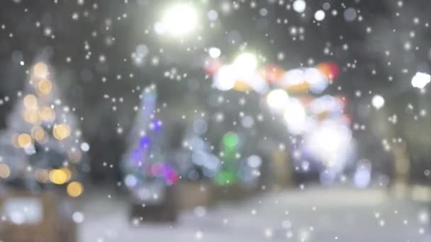 Abstracte Wazige Achtergrond Van Kerstbomen Straat Versierd Met Lichtgevende Verlichting — Stockvideo