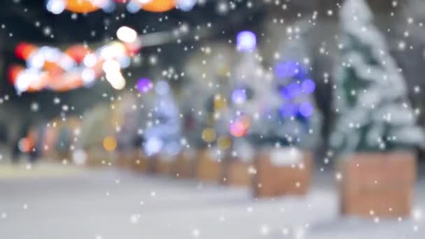 Abstracte Wazige Achtergrond Van Kerstbomen Versierd Straat Lichtgevende Decoraties Lampen — Stockvideo