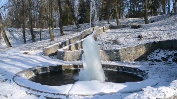 Fontaine Glacée Dans Parc Par Une Journée Ensoleillée Hiver Fontaine — Video