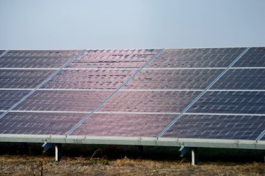 Large Solar Panels Solar Power Plants. Green energy power. Solar power energy generation. Solar Electricity Generation. Renewable energy. Blue photovoltaic panels. Production of ecological electricity