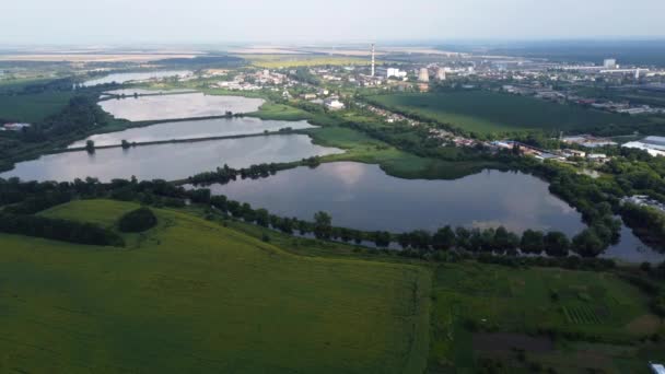 Beautiful Panoramic Urban Landscape Summer Day Industrial Lakes Fish Farming — Vídeo de stock
