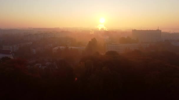 Beautiful Cityscape Summer Sunrise Many Multi Storey Buildings Chimney Smoke — Stockvideo