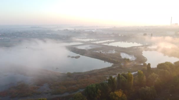 Lakes Artificially Created Water Ponds Growing Fish Farming Morning Mist — Stok video