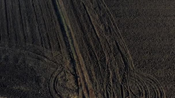 Landscape Plowed Land Agricultural Field Sunny Autumn Day Flying Plowed — Stockvideo