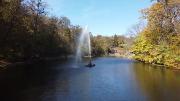Fontaine Décorative Avec Eau Jet Élevé Dans Lac Central Parmi — Video