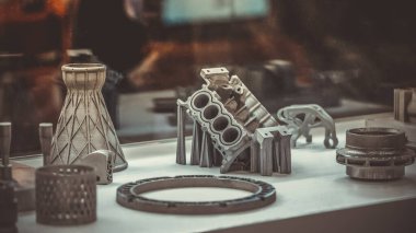 Adam metal 3D yazıcıya basılı nesne tutuyor. Nesne lazer sindirim makinesine basılmış. Metal tozundan modern 3D yazıcı baskısı. İlerici katkı maddesi DMLS, SLM, SLS 3D yazdırma teknolojisi