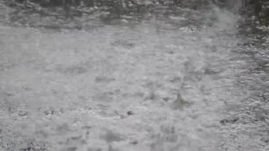 Yağmur. Yağmur damlıyor. Asfalta şiddetli yağmur damlaları damlıyor. Yağmur damlaları asfalta çarptı. Yağmur damlaları yoldaki su birikintisine düşer. Yağmurlu bir hava. Yağmurlu bir gün. Doğal arka plan. Islak yağmurlu su sıçraması